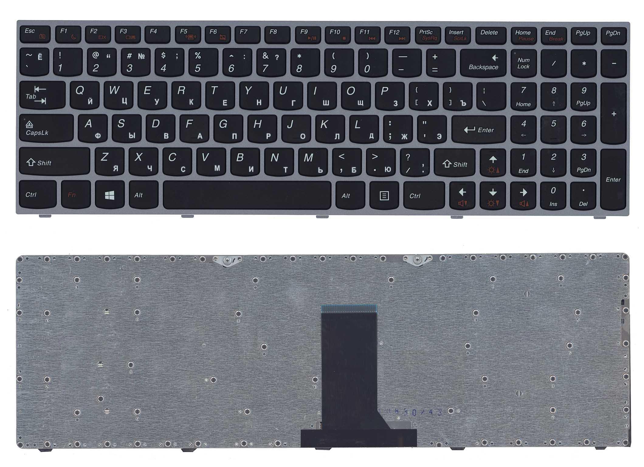 Клавиатура для ноутбука Lenovo IdeaPad B5400 M5400 черная с серебристой рамкой