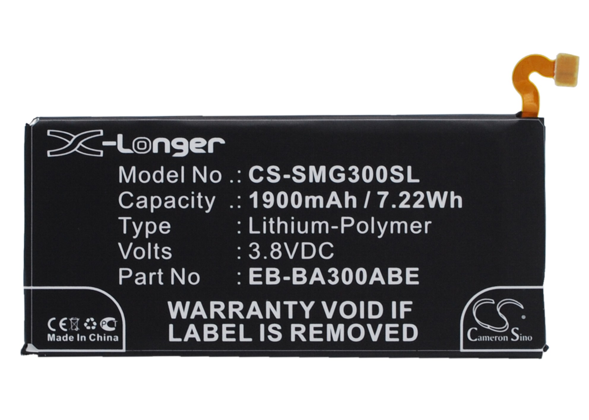 Аккумулятор CS-SMG300SL EB-BA300ABE для Samsung Galaxy A3 SM-A300F, SM-A300F/DS Duos  3.8V / 1900mAh