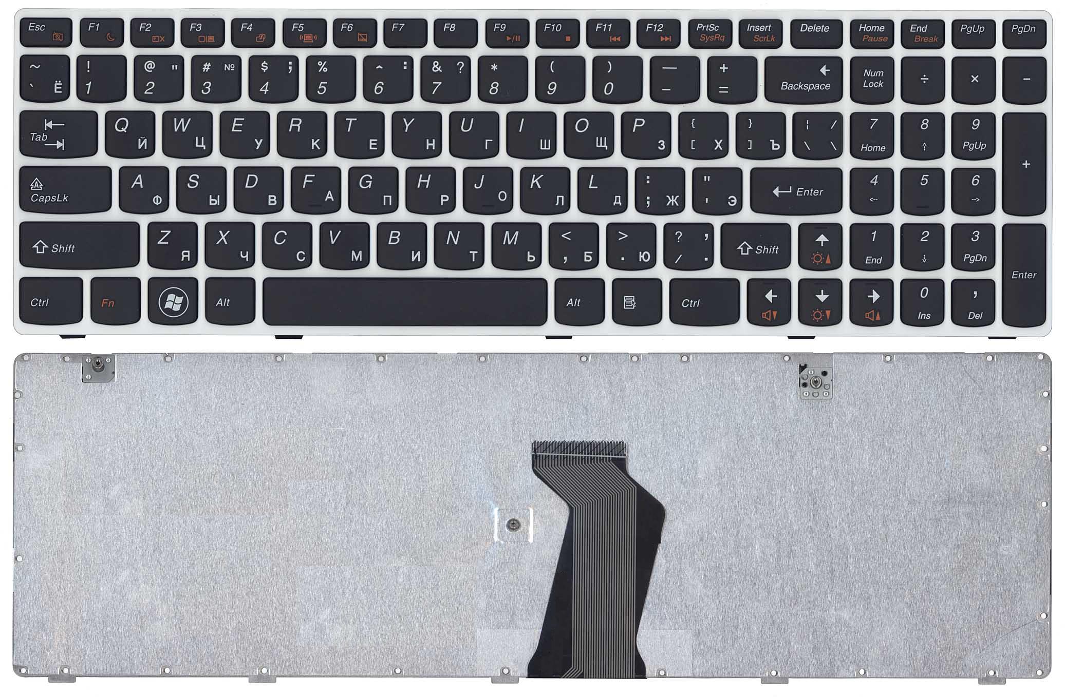 Клавиатура для ноутбука Lenovo Ideapad G580 G585 Z580 Z585 Z780 G780 черная с белой рамкой