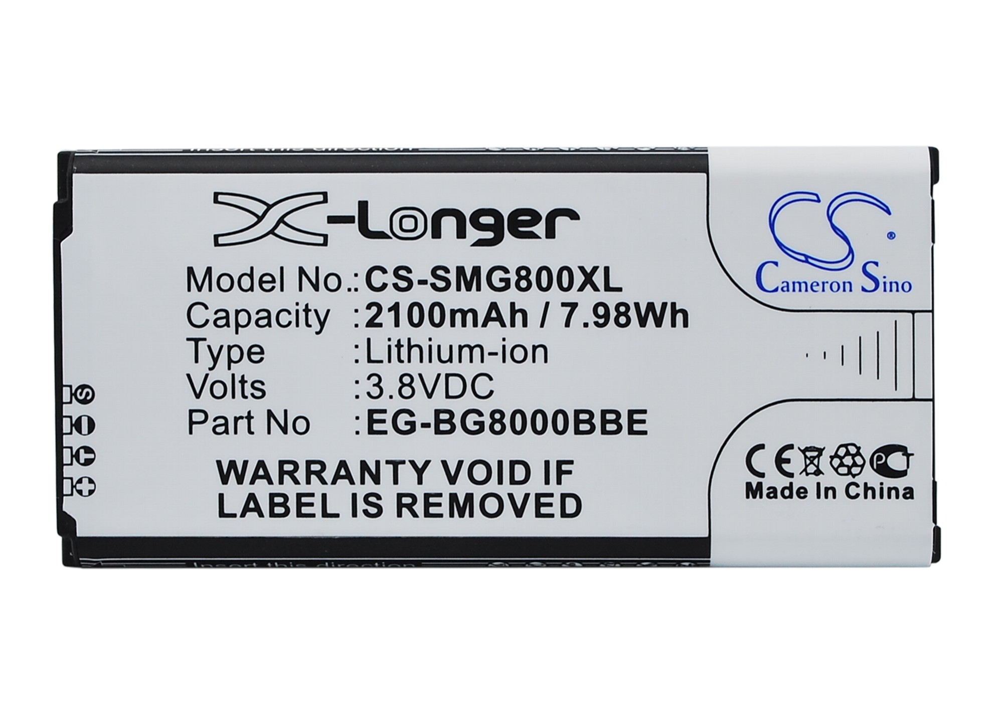 Аккумулятор CS-SMG800XL BG-BG800BBE для Samsung Galaxy S5 Mini SM-G800F  3.85V / 2100mAh / 8.09Wh