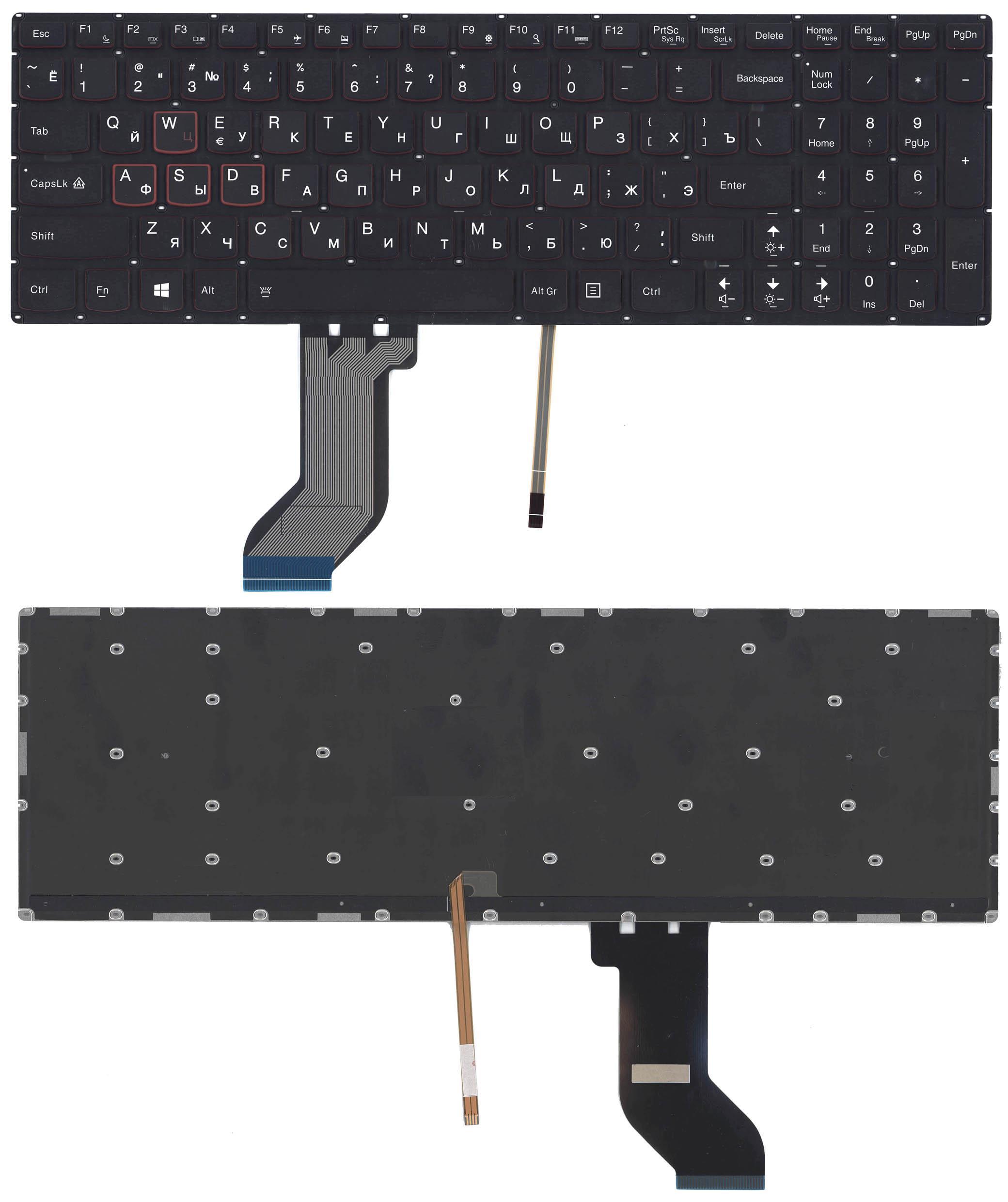 Клавиатура для ноутбука Lenovo IdeaPad Y700 Y700-15ISK черная без рамки с подсветкой
