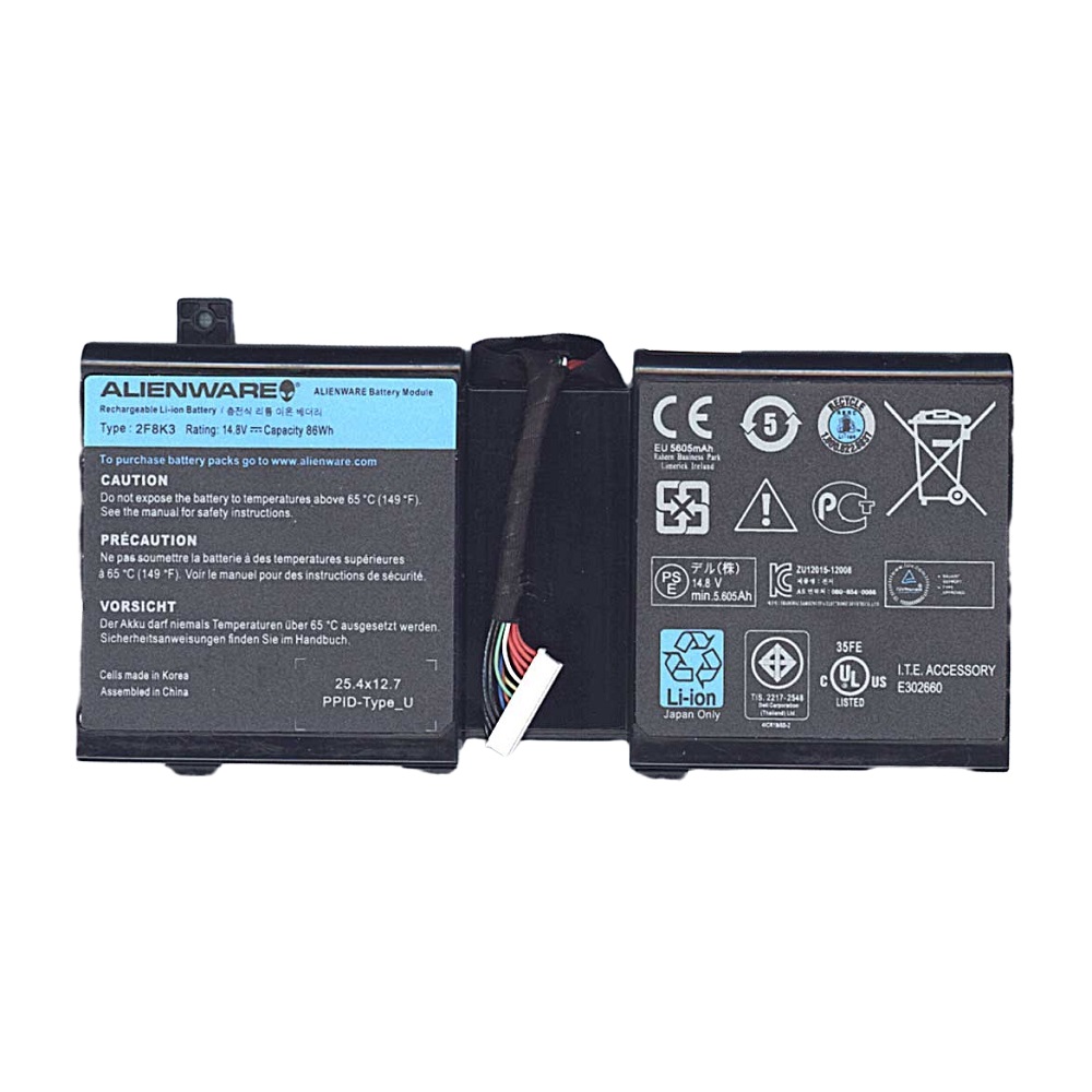Аккумуляторная батарея для ноутбука Dell Alienware M17x R5 14.8V 86Wh 2F8K3 черный