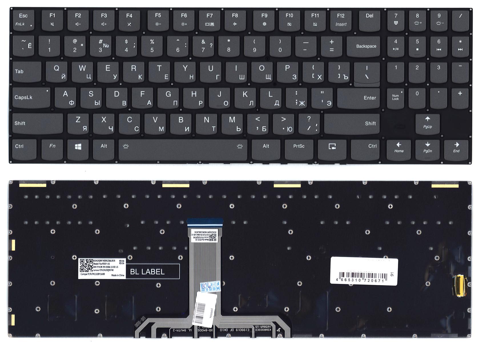 Клавиатура для ноутбука Lenovo Legion Y740-15 черная с подсветкой