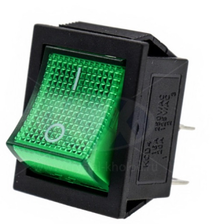 Выключатель зеленый KCD4 16А 250V, 20A 125V (4-х контакт.) клавишный